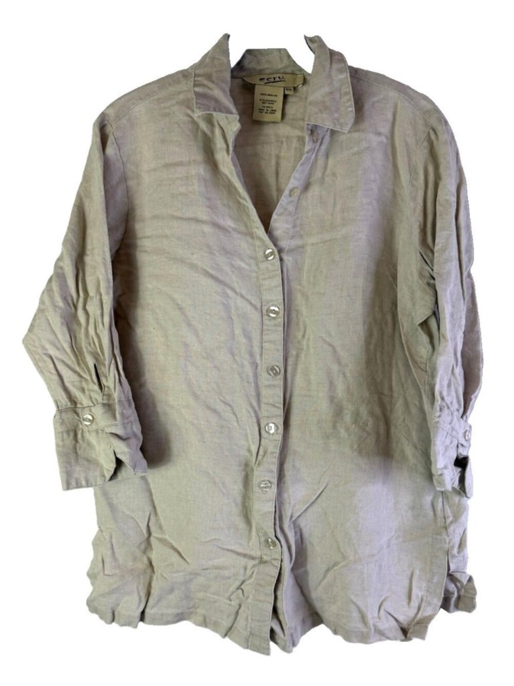 Vintage 90s Linen Button Shirt Gauzy Flowy Coastal Lagenlook Beige